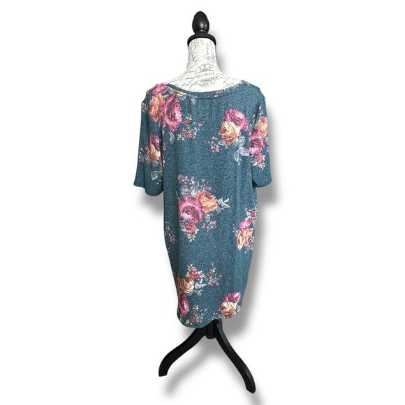 Maurice's 24/7 Plus Scoop Neck Teal Floral Short Sleeve Tunic Blouse Size 1X - Picture 3 of 5